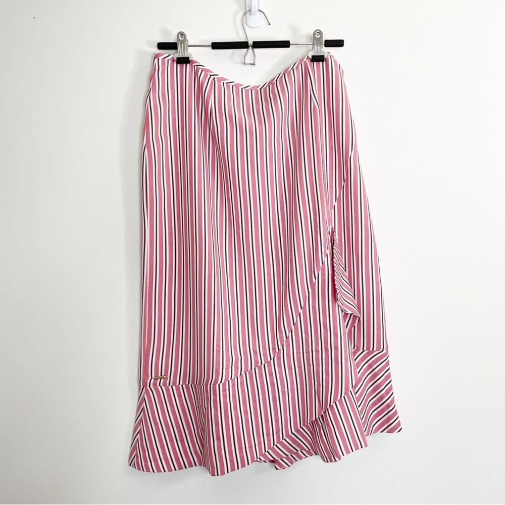 Ted Baker Striped Asymmetric Midi Skirt Tiered Flounce Size 4/US 10 Twee